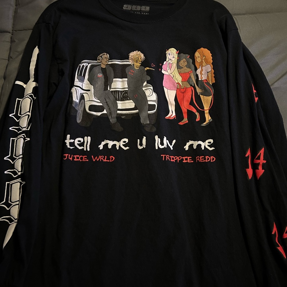 999 Club Juice Wrld x Trippie Redd Tell Me U Luv Me Long Sleeve Black Tee Shirt